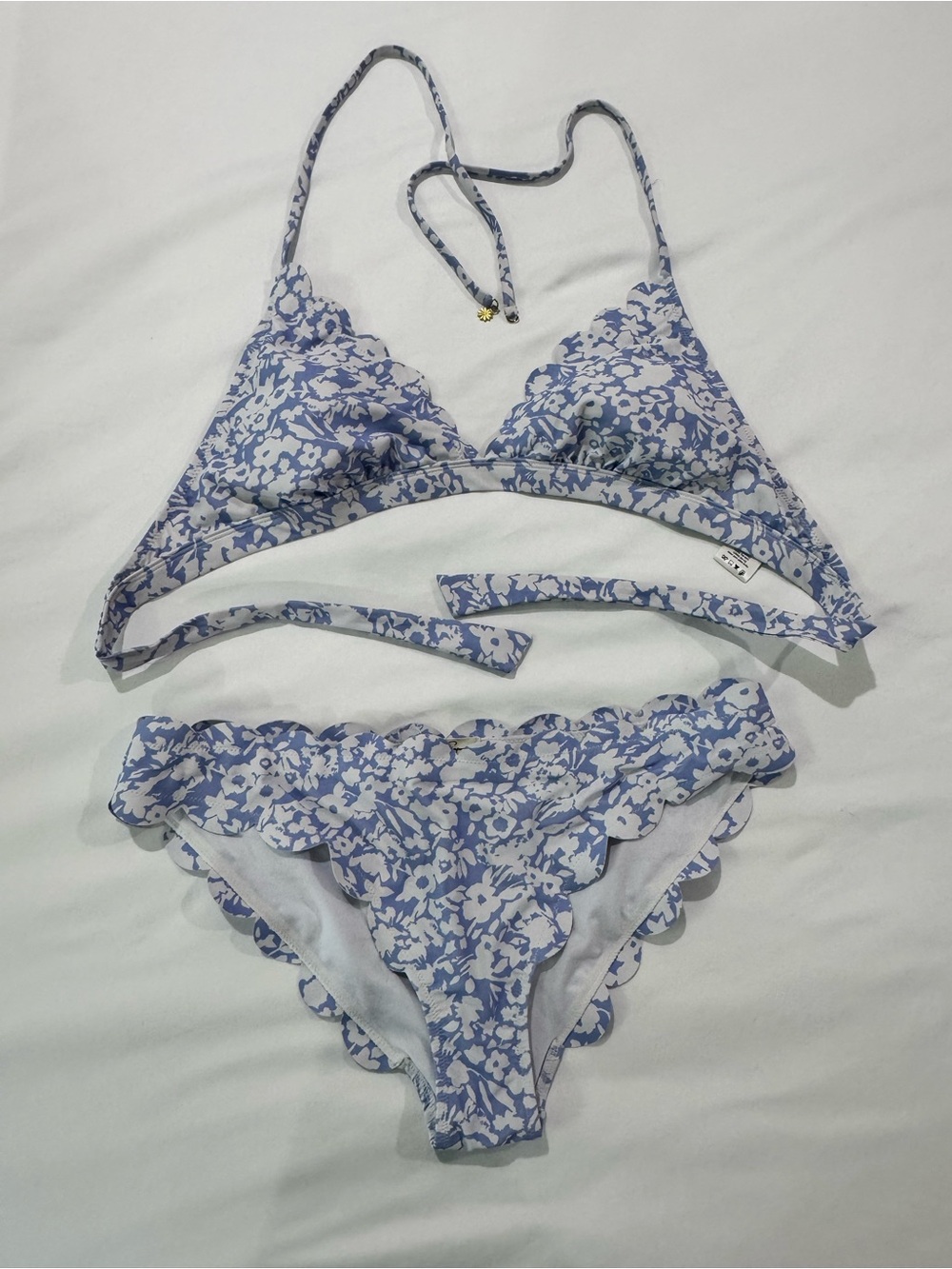 Jessica Simpson Blue Floral Scalloped Bikini Set XL worn once!!